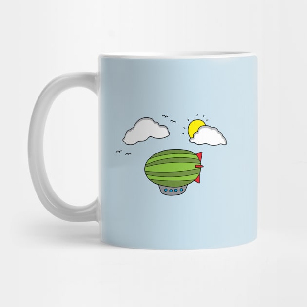 funny green zeppelin flying in the sky by wordspotrayal